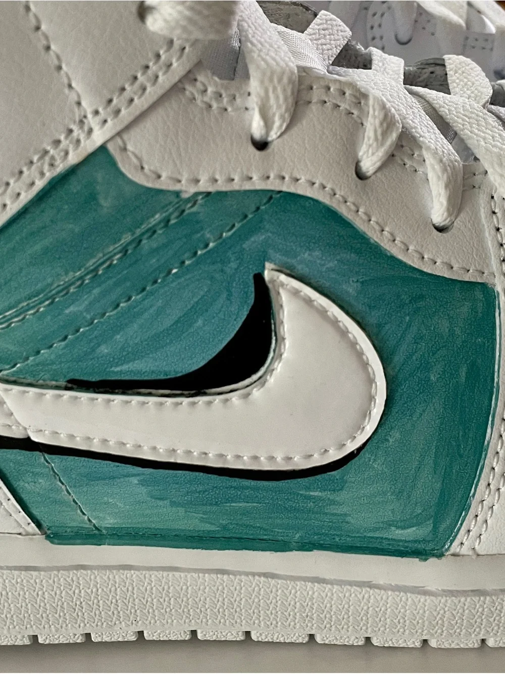 White and Teal Custom High-Top Sneakers — Nike